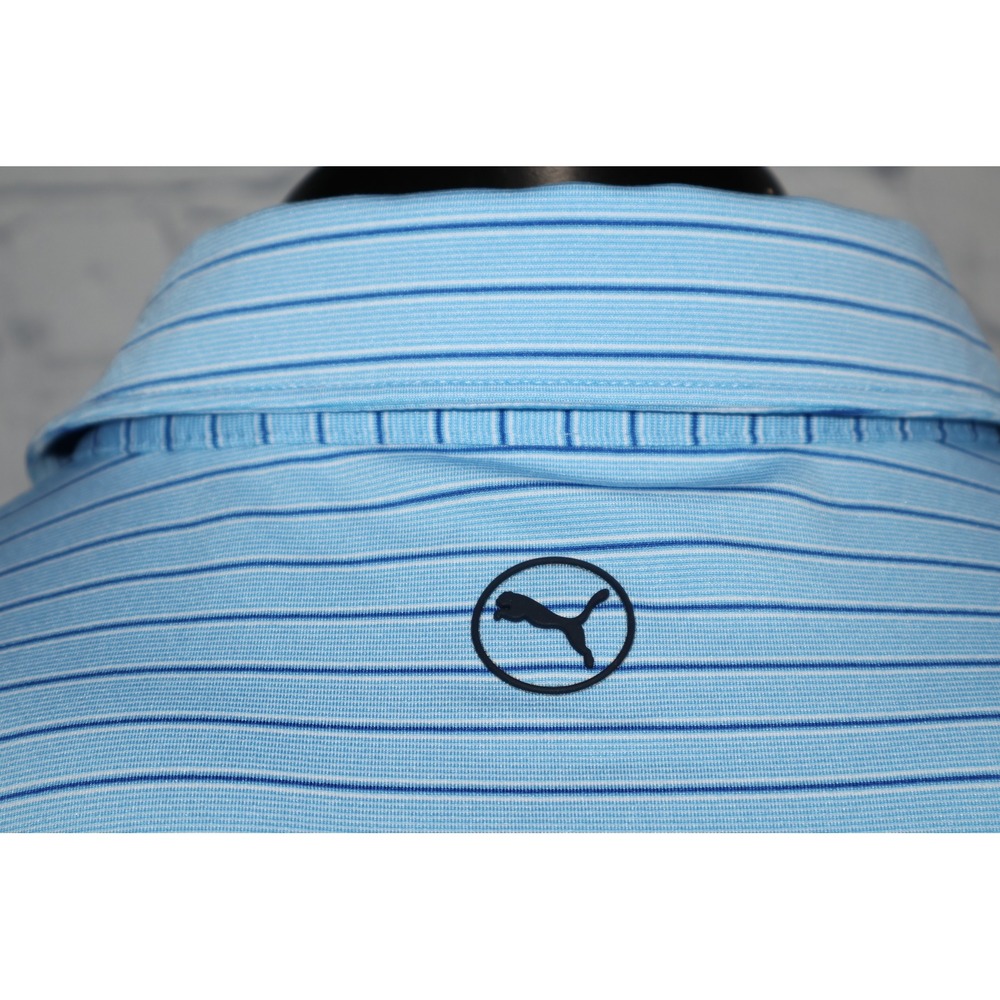 Puma Golf Polo Men XL Blue Striped Short Sleeve Golf Shirt Polyester Blend - Picture 5 of 12